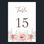 Floral cactus & succulent. Botanical wedding Table Number<br><div class="desc">Table number with  watercolor cacti for wedding celebration. Design repeats on reverse side.</div>