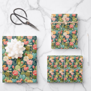 Floral Cactus Succulent Wrapping Paper Sheets