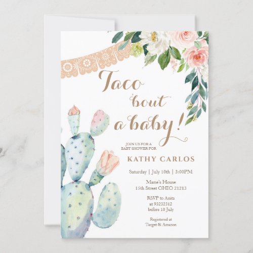 Floral Cactus Taco Bout a Baby Pampas Grass  Invitation