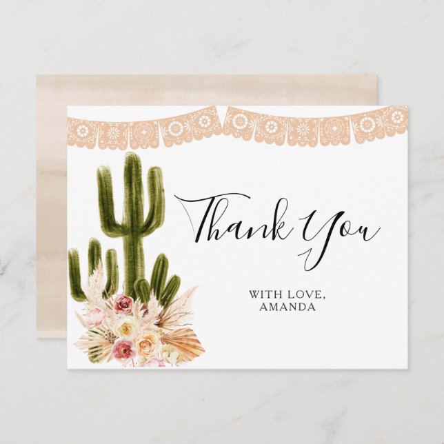 Floral Cactus Taco 'bout Love Thank You Card (Front/Back)