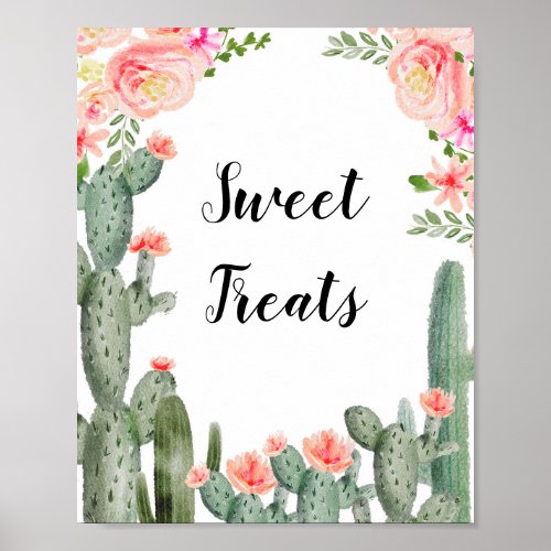 Floral cactus watercolor Sweet Treats sign