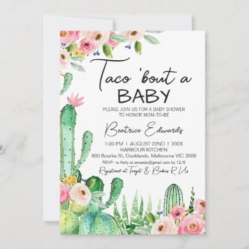 Floral Cacus Taco Bout A Baby Baby Shower Invitation