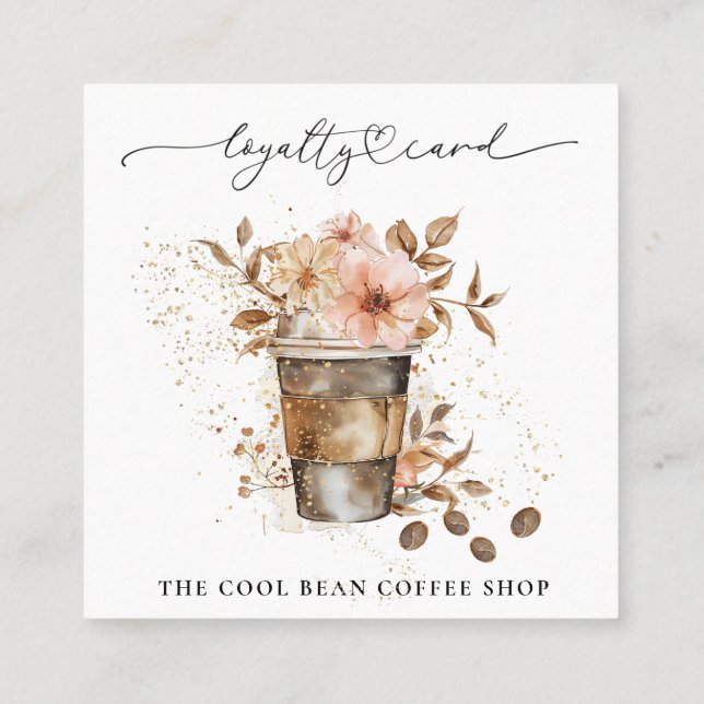 *~* Floral Cafe  Coffee Bean Espresso QR . Rewards Loyalty Card (Back)