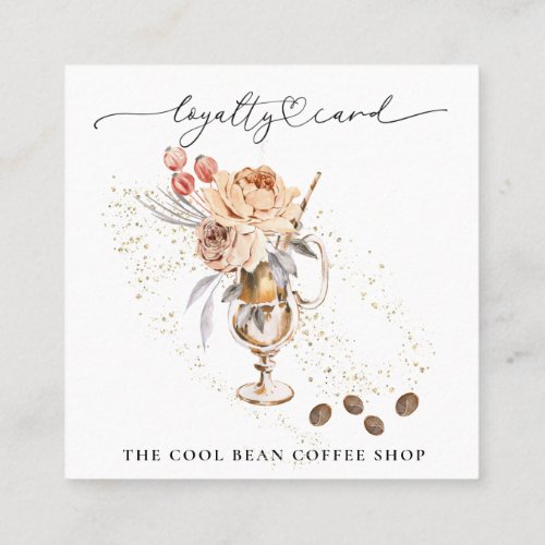  Floral Cafe _ Coffee Bean Espresso QR Rewards Loyalty Card