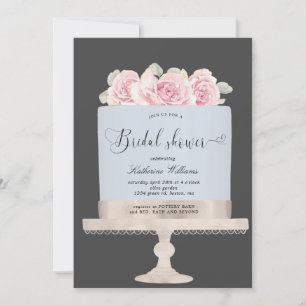floral cake bridal shower invitation