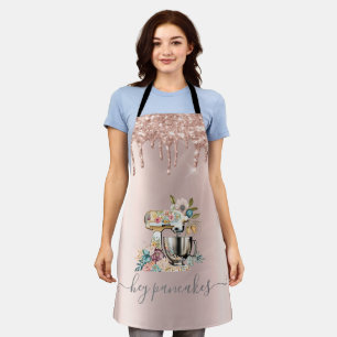 Floral Cake Mixer Glitter Drips Rose Gold Apron