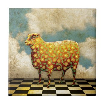 Floral Calico Sheep Collage Tile by Charmalot at Zazzle