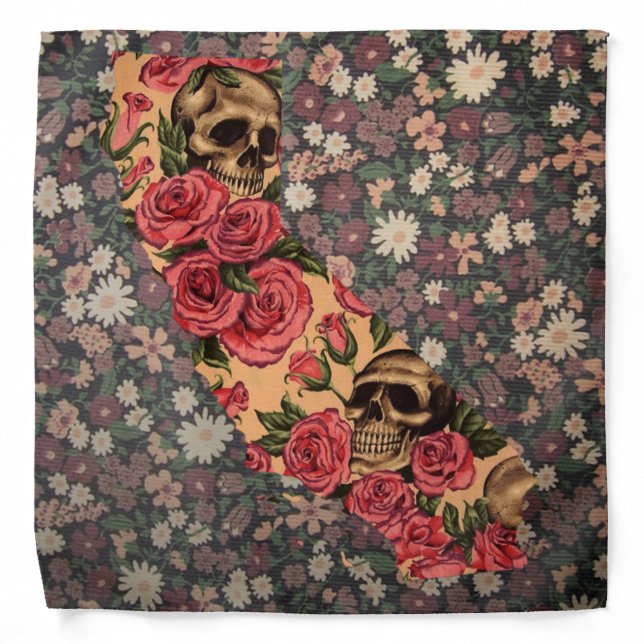 Floral California State Skull bandanna (Front)