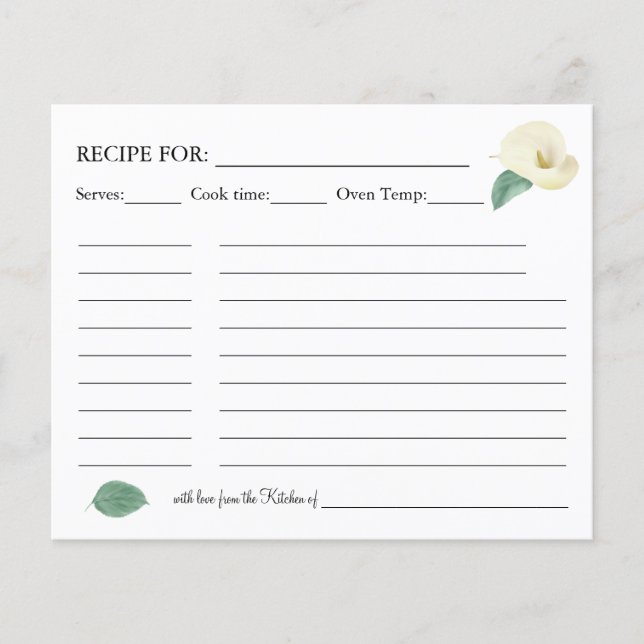 Floral Calla Lilies Greenery Recipe Card Flyer (Front)