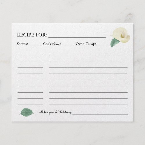 Floral Calla Lilies Greenery Recipe Card Flyer