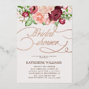 floral calligraphy bridal shower foil invitation