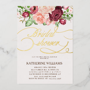 floral calligraphy bridal shower foil invitation