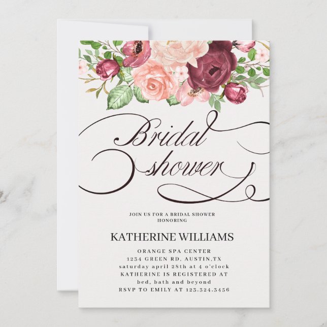 floral calligraphy bridal shower invitation (Front)