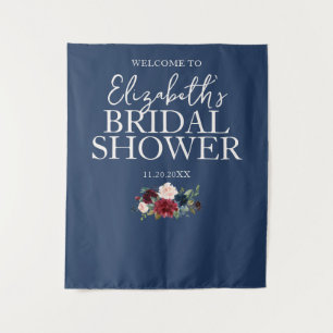 Floral Calligraphy Burgundy Welcome Bridal Shower Tapestry