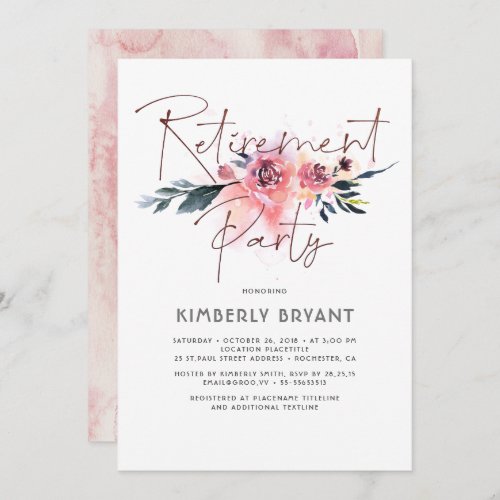 Floral Calligraphy Elegant Modern Retirement Party Invitation