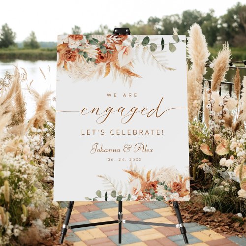 Floral calligraphy Pampas Engagement Party Sign