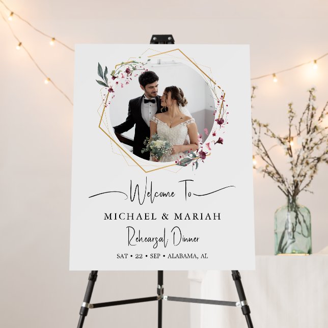Floral Calligraphy Rehearsal Dinner Photo Wedding Foam Board (In Situ (Stand))