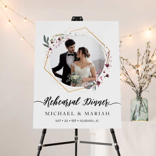 Floral Calligraphy Rehearsal Dinner Photo Wedding Foam Board (In Situ (Stand))