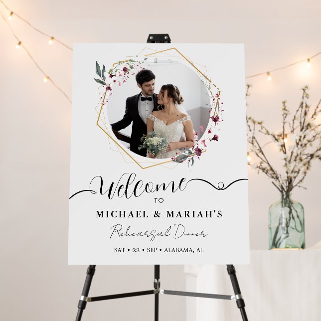 Floral Calligraphy Rehearsal Dinner Photo Wedding Foam Board (In Situ (Stand))