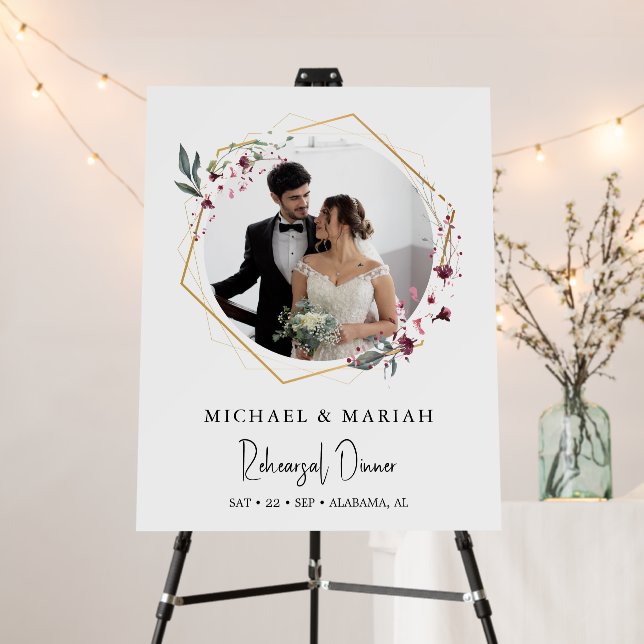 Floral Calligraphy Rehearsal Dinner Photo Wedding Foam Board (In Situ (Stand))