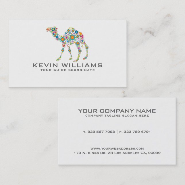 Floral Camel Illustration Tour Guide Business Card (Front/Back)
