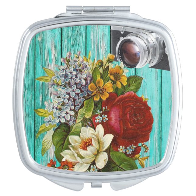 Floral Camera Photography Compact Mirror (Front)