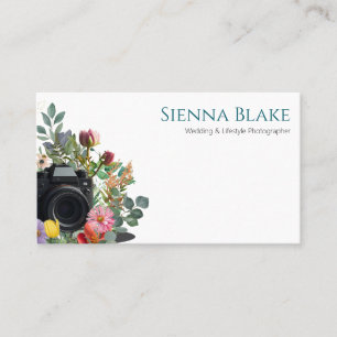 Floral Camera Watercolor Wedding Photographer Busi Business Card