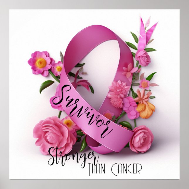 Floral Cancer Awareness Ribbion - Survivor Poster (Front)