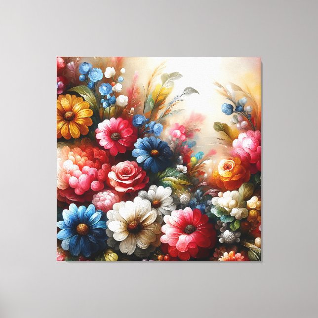 Floral Canvas Art Red Blue And White Flowers (Front)