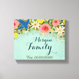 floral canvas,family name,family est. canvas print