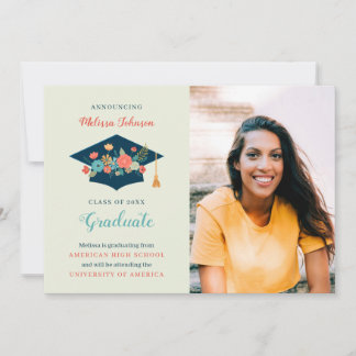 Floral Cap Graduation Party Announcement
