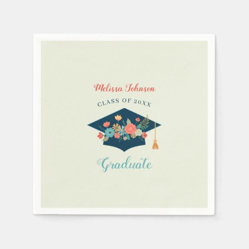 Floral Cap Graduation Party Announcement Napkins