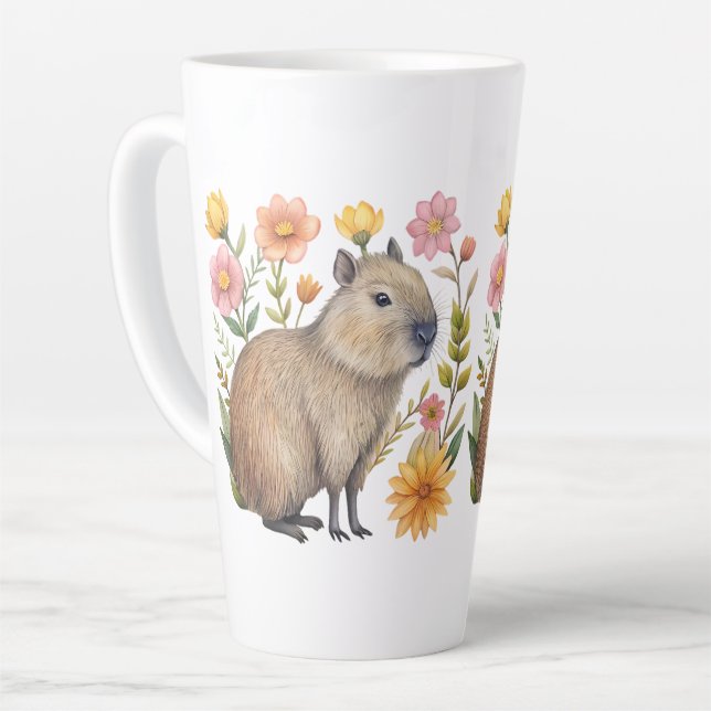 Floral Capybara  Latte Mug (Left Angle)