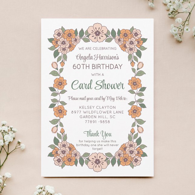 Floral Card Shower 60th Birthday Invitation (Creator Uploaded)