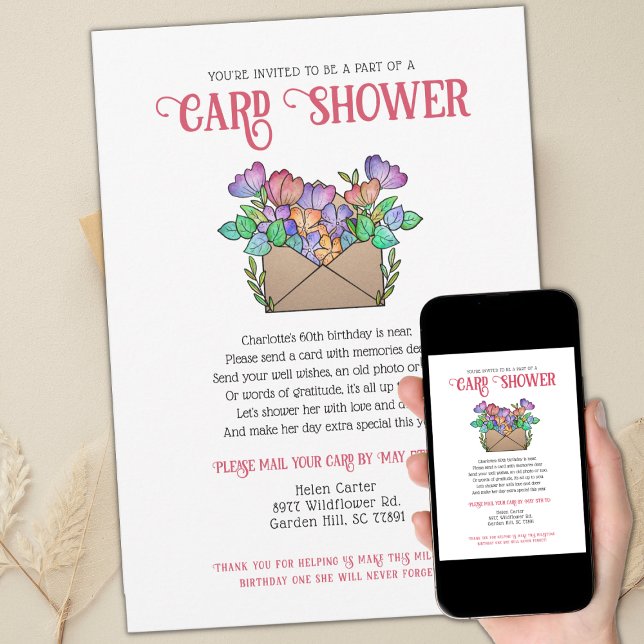Floral Card Shower by Mail Birthday Invitation (Creator Uploaded)