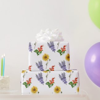 Floral Cardinal Flower Lavender Sunflower Pattern 
