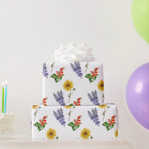 Floral Cardinal Flower Lavender Sunflower Pattern Wrapping Paper