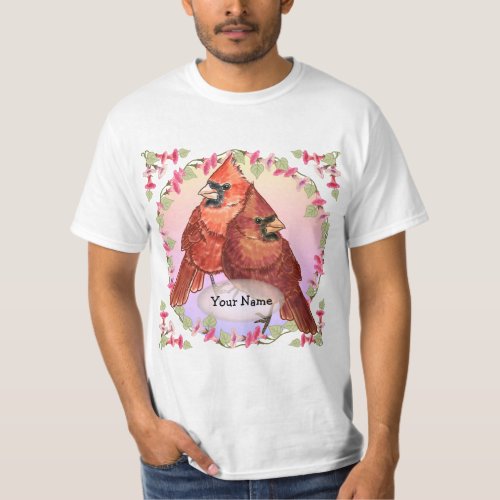 Floral Cardinals  custom name T_Shirt