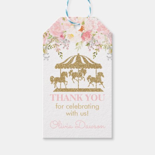 Floral Carousel Blush Pink and Gold Baby Shower Gift Tags