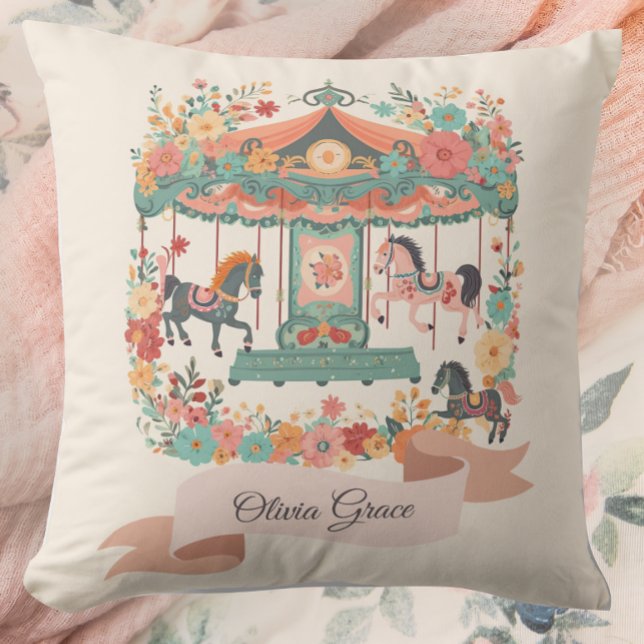 Floral Carousel Horse Custom Girls Throw Pillow (Creator Uploaded)