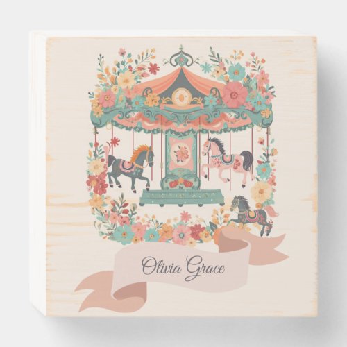Floral Carousel Horse Custom Wooden Box Sign