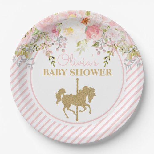 Floral Carousel Merry Go Round Baby Shower Paper Plates
