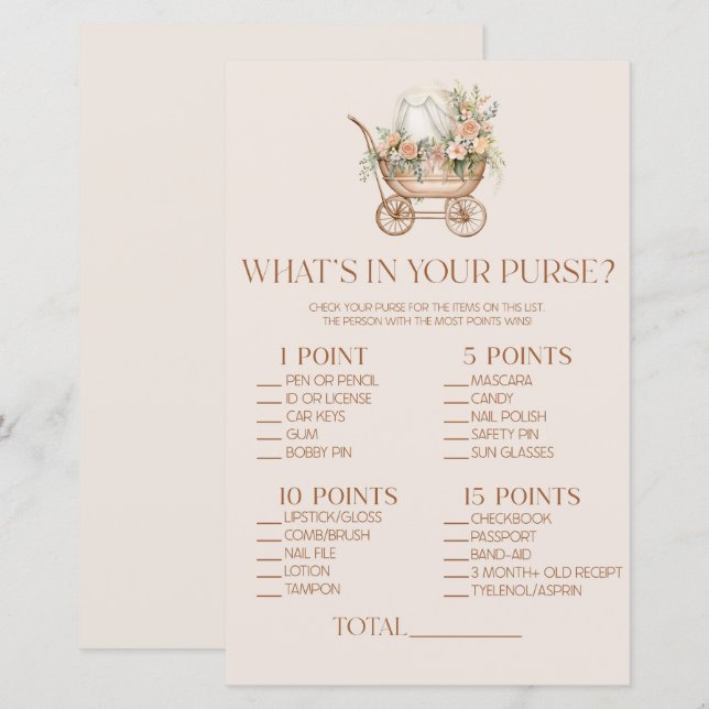 Floral Carriage What's In Purse Baby Shower Game (Front/Back)