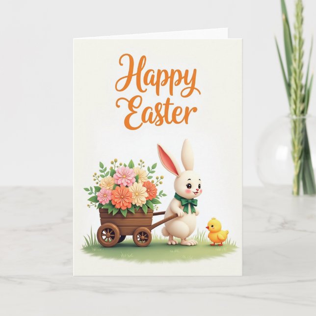Floral Cart Spring Animal Card (Front)