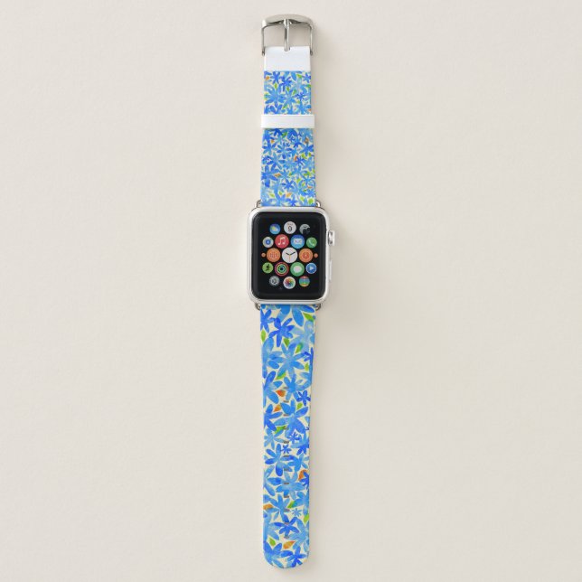 Floral Cascade: Blue Flowers Seamless Pattern Apple Watch Band (Front)