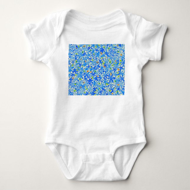 Floral Cascade: Blue Flowers Seamless Pattern Baby Bodysuit (Front)