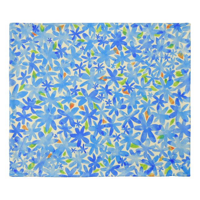 Floral Cascade: Blue Flowers Seamless Pattern Duvet Cover (Front)