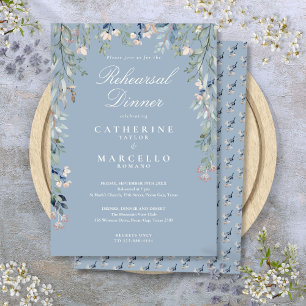 Floral Cascade Dusty Blue Rehearsal Dinner Invitation