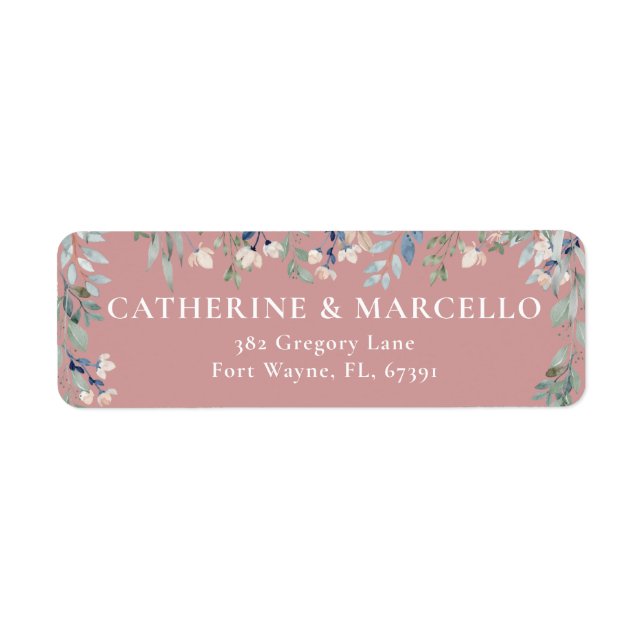 Floral Cascade Dusty Rose Wedding Return Address Label (Front)