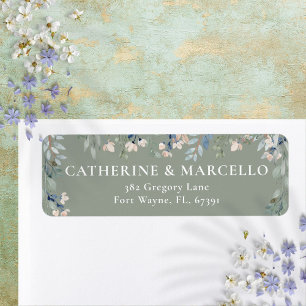 Floral Cascade Sage Green Wedding Return Address Label